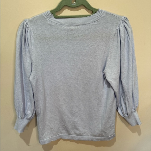 LILLA P rib trim puff sleeve sweater in light blue‎ sz XS - Picture 2 of 7